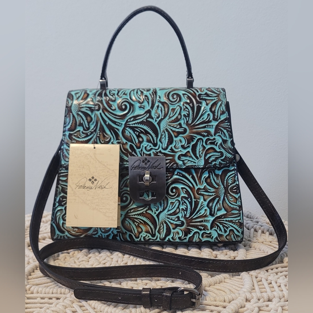 Patricia Nash Turquoise and Black Embossed Leather Bag
